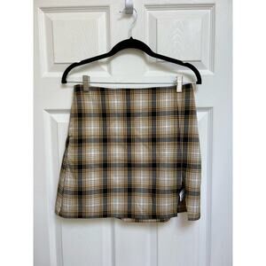 Urban Outfitters Yellow Plaid Side Slit Mini Skirt